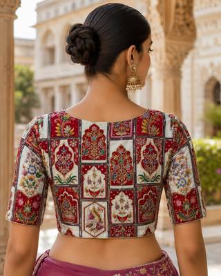 Embroidered sequence work viscose unstitched blouse fabric for women 3