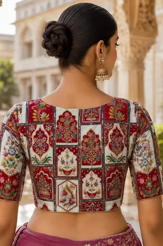 Embroidered sequence work viscose unstitched blouse fabric for women