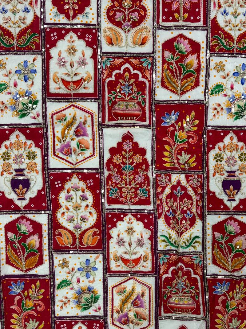 Embroidered sequence work viscose unstitched blouse fabric for women