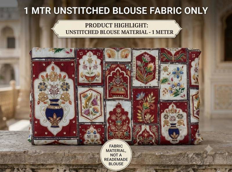Embroidered sequence work viscose unstitched blouse fabric for women