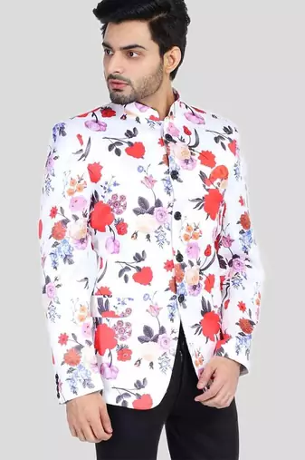 Mens floral printed white blazer