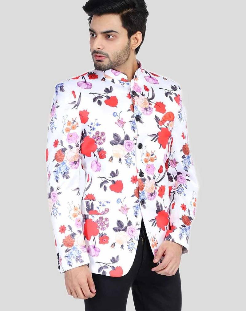 Mens floral printed white blazer