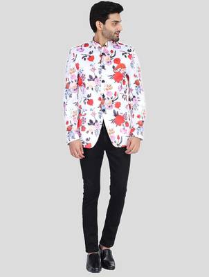Mens floral printed white blazer 2
