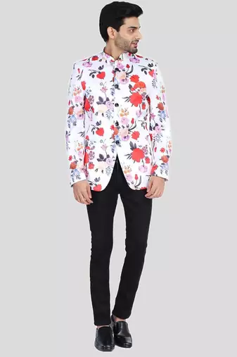 Mens floral printed white blazer