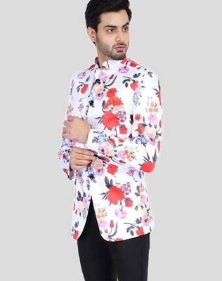 Mens floral printed white blazer 3