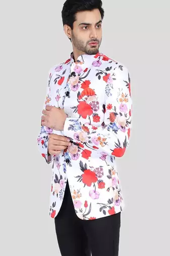 Mens floral printed white blazer