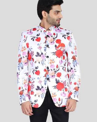 Mens floral printed white blazer 4