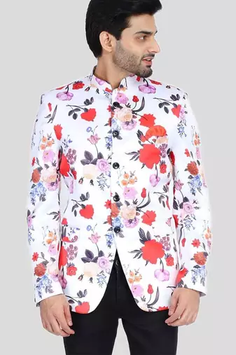 Mens floral printed white blazer