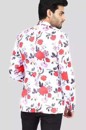 Mens floral printed white blazer