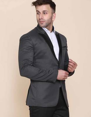 Mens grey tuxedo blazer with hanky 4