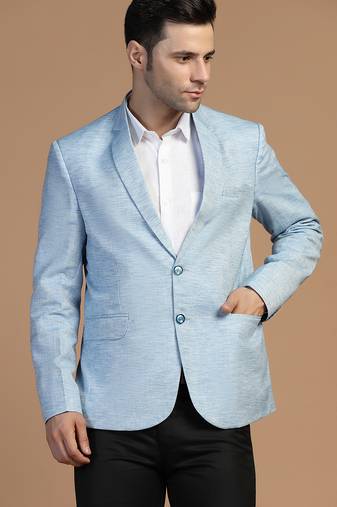 Mens blue linen solid blazer