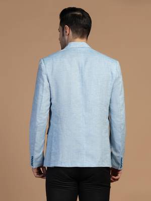 Mens blue linen solid blazer 5