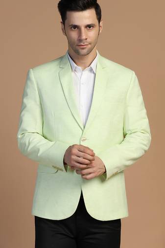 Mens green linen solid blazer