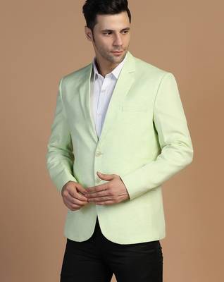 Mens green linen solid blazer 4