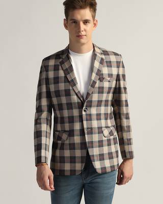 Mens beige checked tweed blazer 1