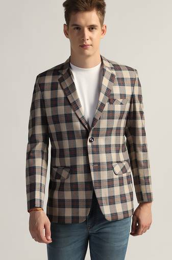 Mens beige checked tweed blazer
