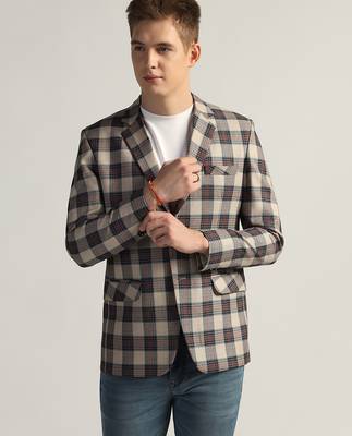 Mens beige checked tweed blazer 3