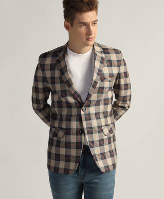 Mens beige checked tweed blazer 5