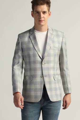 Mens light grey checked tweed blazer