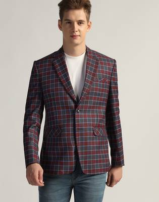 Mens red checked tweed blazer 1