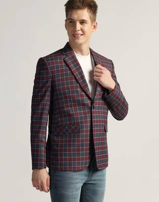 Mens red checked tweed blazer 4