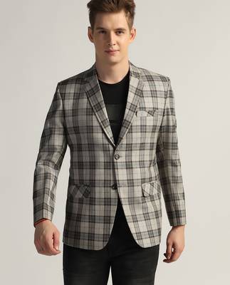 Mens dark grey checked tweed blazer 1
