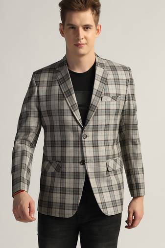 Mens dark grey checked tweed blazer