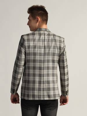 Mens dark grey checked tweed blazer 2