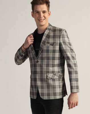Mens dark grey checked tweed blazer 4