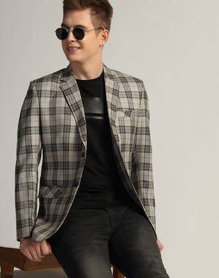Mens dark grey checked tweed blazer 5