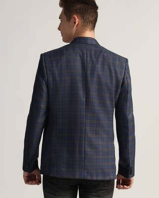 Mens royal blue checked tweed blazer 2