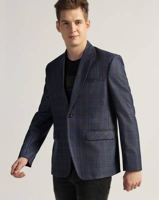 Mens royal blue checked tweed blazer 3