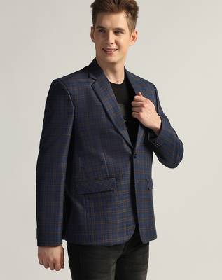 Mens royal blue checked tweed blazer 4