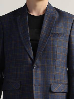 Mens royal blue checked tweed blazer 5