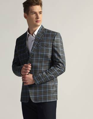 Mens blue checked tweed blazer 3