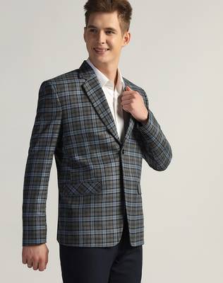 Mens blue checked tweed blazer 4