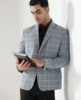 Mens light green checkered tweed blazer 4