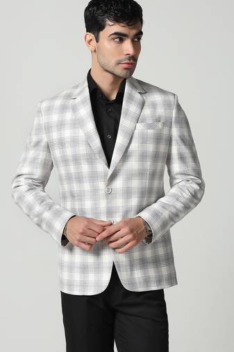 Mens white checkered tweed blazer