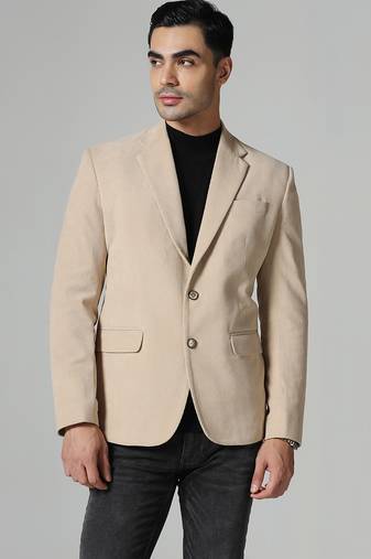 Men beige corduroy notched lapel blazer