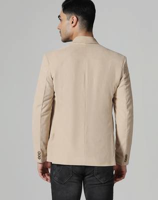 Men beige corduroy notched lapel blazer 2