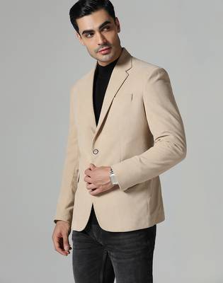 Men beige corduroy notched lapel blazer 3