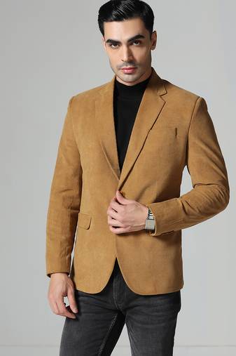 Mens mustard corduroy notched lapel blazer