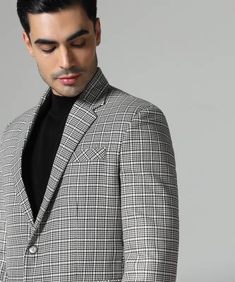 Mens black and white check blazer 5