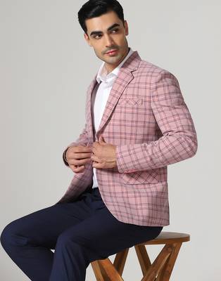 Mens pink checkered tweed blazer 5