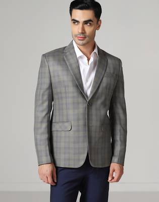 Mens grey blue check blazer 1