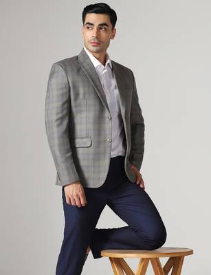 Mens grey blue check blazer 5