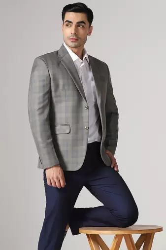 Mens grey blue check blazer
