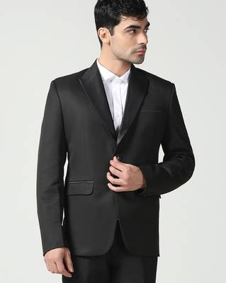 Mens black peaked lapel tuxedo blazer 1
