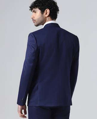 Mens navy blue solid blazer 5