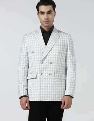 Mens white checked double breasted blazer 1